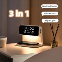 3 In 1 Bedside Lamp, Alarm Clock and Wireless iPhone Charger