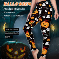 Women's Fashion Casual Pumpkin Spider Web Printed Slim Elastic Yoga Pants