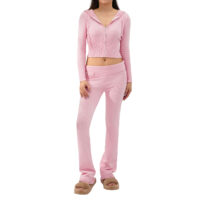 New knitted hooded suit for women, fashionable high waisted long sleeves and trousers two-piece set