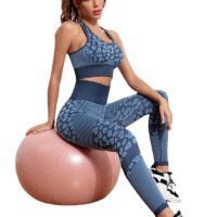 Leopard Peach Seamless Yoga Pants Plus Size Bra Women's Suit