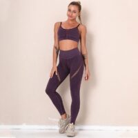 Yoga Set Hollow Out Quick Dry Solid Wear Sports Gym Legging Seamless Fitness Bra