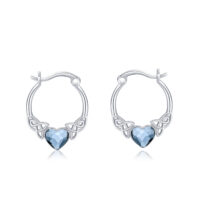 925 Sterling Silver Austrian Crystal Irish Celtic Love Heart Hoop Earrings